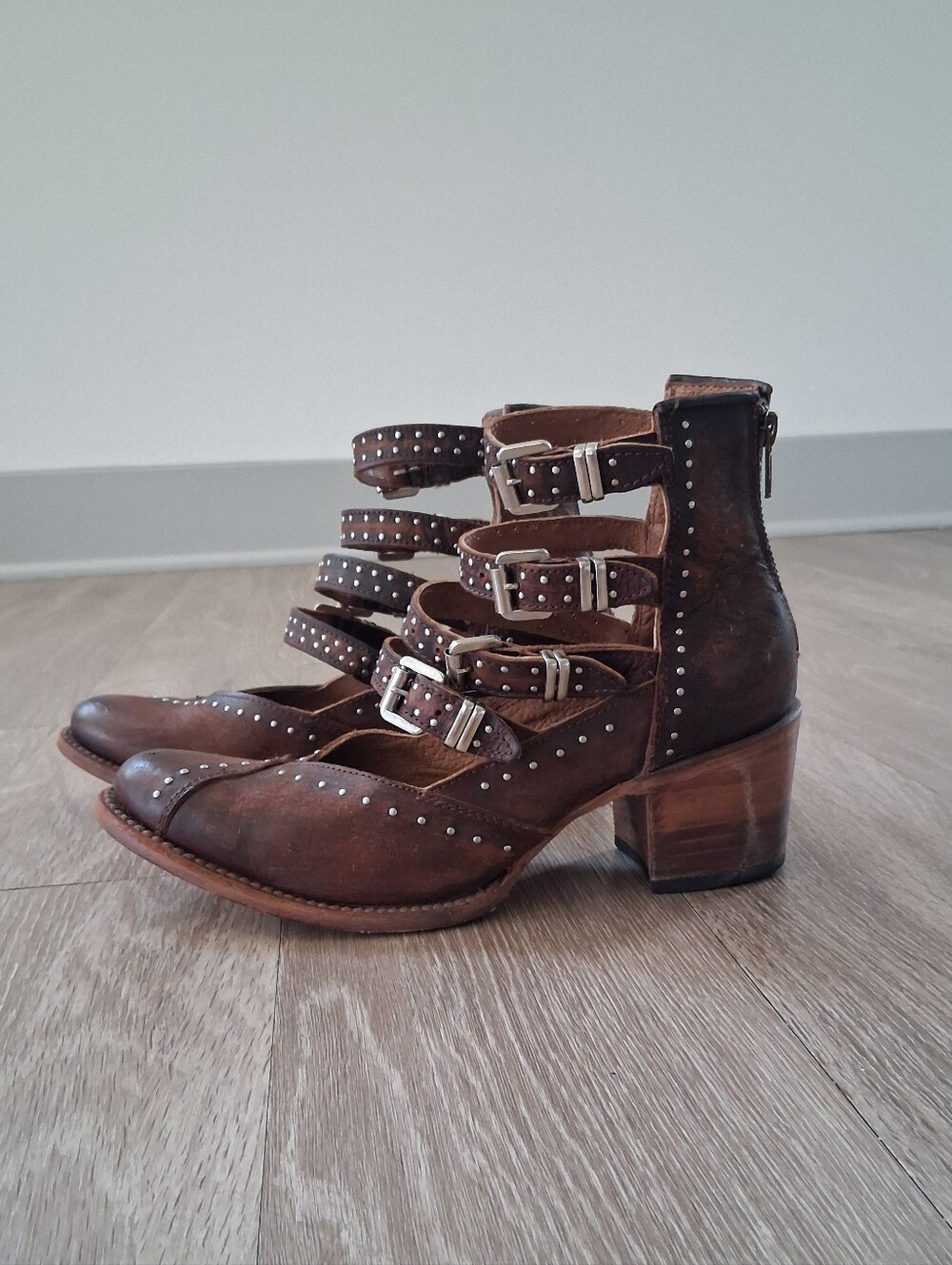 Freebird By Steven Felicity Brown Strappy Studded Leather Boots - Picture 3 of 15